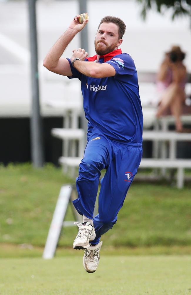 Jordan Fulton bowls for Barron in the Cricket Far North match between Atherton and Barron, held at Crathern Park, Trinity Beach. Picture: Brendan Radke