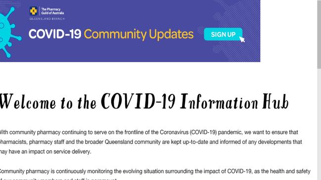 A screenshot of the Pharmacy Guild of Australia, Queensland website where you can sign up for free COVID-19 community alerts.