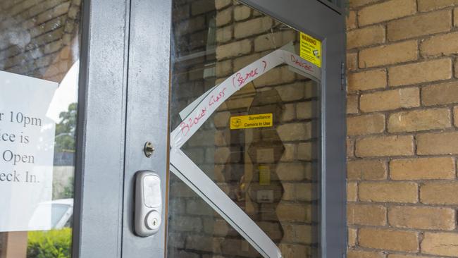 A broken window at the StayInn Motel. Picture: Valeriu Campan