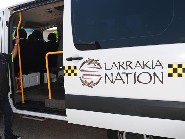 Nelson Tinoco[sitting in vehicle] and David Kurnoth  from Larrakia Nation Aboriginal Corporation that now do  day patrols will now run from 5am to 4pm and there will be 5 cars.