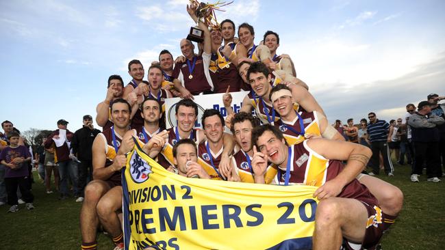 Lower Plenty celebrates its 2011 NFL Division 2 premiership.