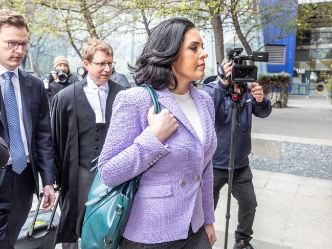 Moira Deeming arrives at court on day one of her defamation trial. Picture: Jake Nowakowski