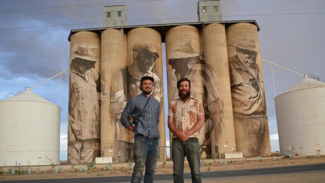 Artist Guido Van Helten (left) and Yarriambiack Shire Mayor Ray Kingston.