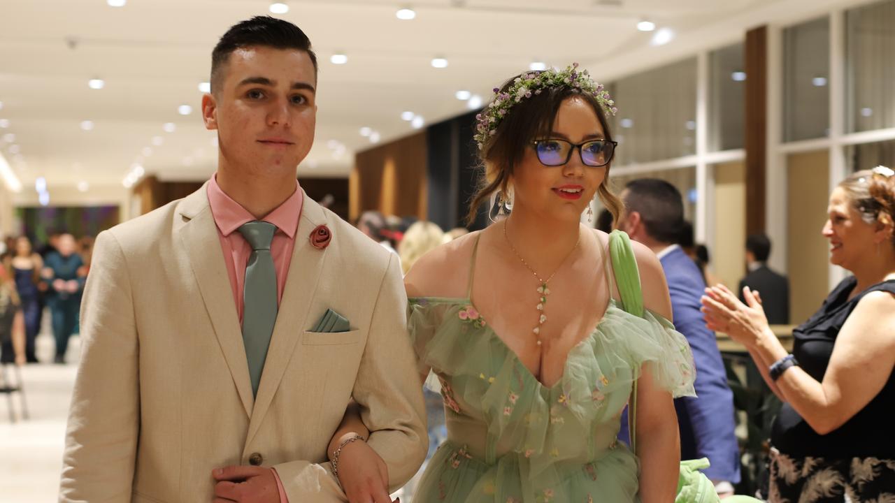 Bailey Thomas and Olivia Llewellyn at Lowood State High School formal in Ipswich Civic Centre on Wednesday, November 13, 2024. Picture: Amber Blums