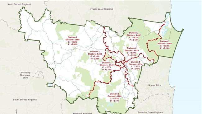 Gympie Regional Council’s divisions for the 2020 eletion, almost a decade after the idea nearly failed to materialise after the council chose to ignore the results of its own public consultation.