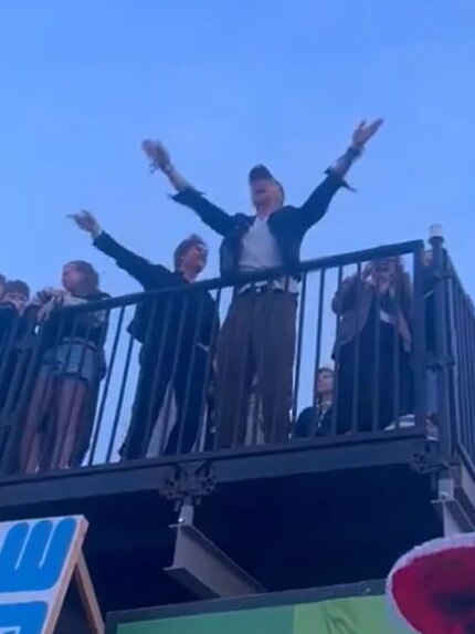 Tom Cruise and Simon Pegg were spotted in the VIP area at Glastonbury in the UK.