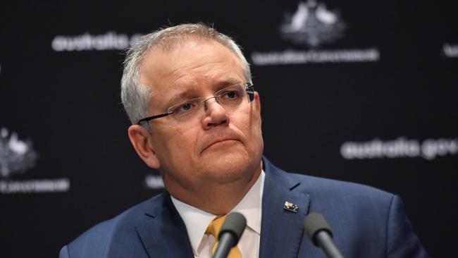 Prime Minister Scott Morrison gives a coronavirus update at a press conference at Parliament House in Canberra on Friday. Mick Tsikas/AAP