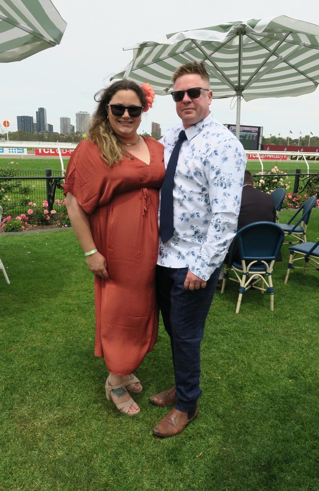 Amy and Shane at Seppelt Wines Stakes Day 2024 at Flemington Racecourse. Picture: Gemma Scerri