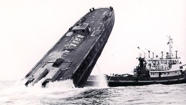 The Meggol being scuttled off Narrabeen. Photo Manly Daily