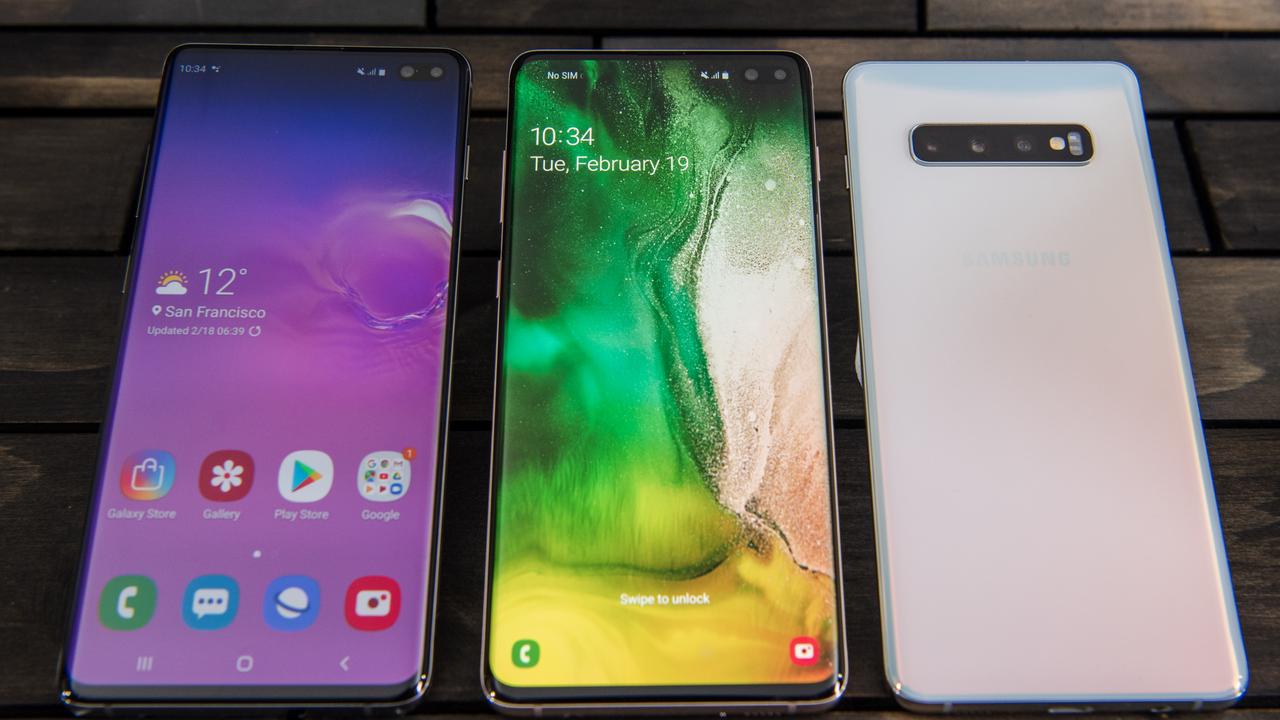 Samsung’s new Galaxy S10 smartphone range. Picture: Jennifer Dudley-Nicholson/ News Corp Australia