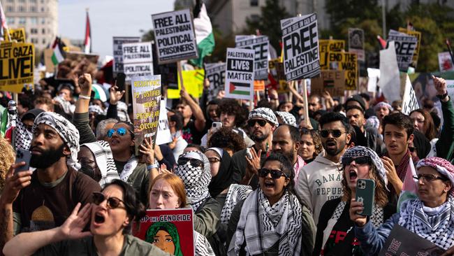 People rally during the "National March on Washington: Free Palestine" while calling for a ceasefire between Israel and Hamas, at Freedom Plaza November 4, 2023 in Washington, DC. Picture: Drew Angerer/Getty Images/AFP