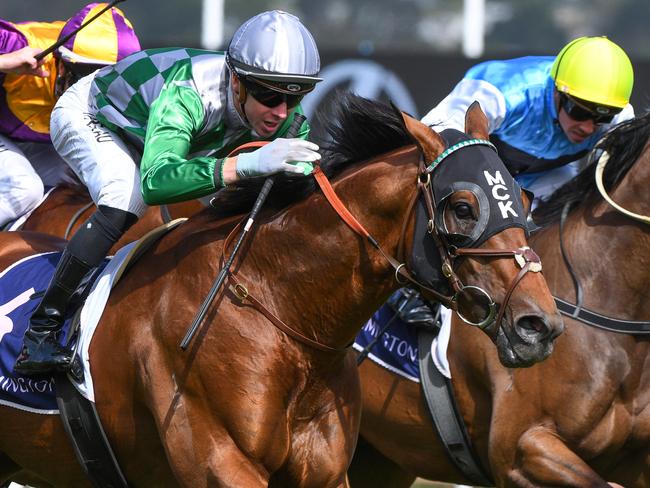 Jockey Jye McNeil rides Amadeus to victory in race 7, the Chester Manifold Stakes, during Chester Manifold Stakes Day at Flemington Racecourse in Melbourne, Saturday, January 11, 2020. (AAP Image/Vince Caligiuri) NO ARCHIVING, EDITORIAL USE ONLY