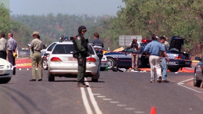 Task Force police at the scene where Sgt Glen Huitson was killed. Picture: CLIVE HYDE