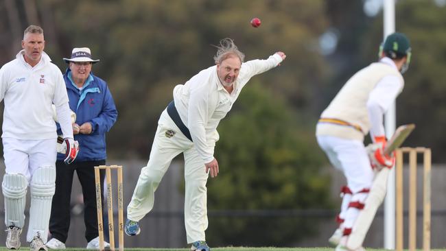 Ablett Snr bowls for the Torquay Cricket Club. Picture: Alex Coppel