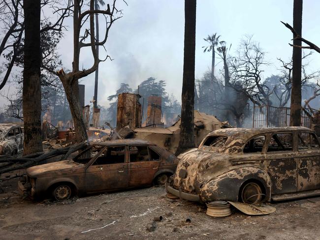 Burned vehicles at a property destroyed by the Eaton Fire. Picture: Getty