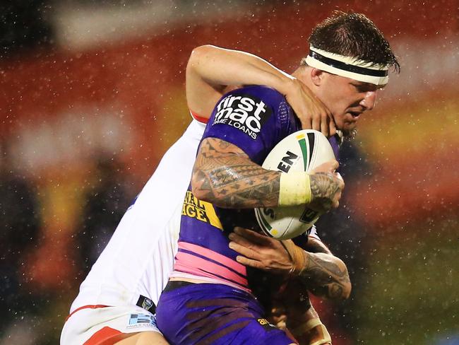 Josh McGuire takes on the Dragons defence. pic Mark Evans