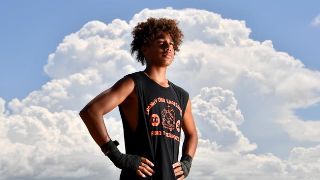 Junior boxing champ Earleeo Cole, 14, on Castle Hill. Picture: Evan Morgan