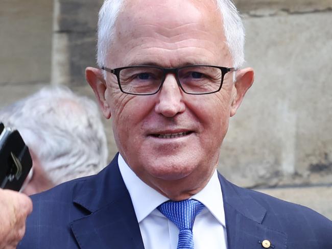 State Memorial Service for The Honourable Andrew Sharp Peacock AC GCL at St PaulÃs Cathedral Melbourne. Former PM Malcolm Turnbull after the service.                        Picture: David Caird