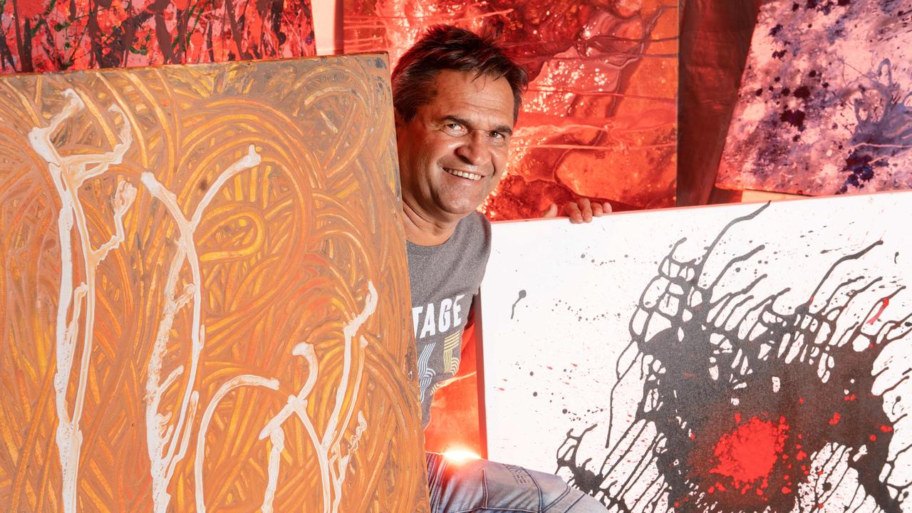 Nicky Winmar with some of his recent art work. Rob Leeson.