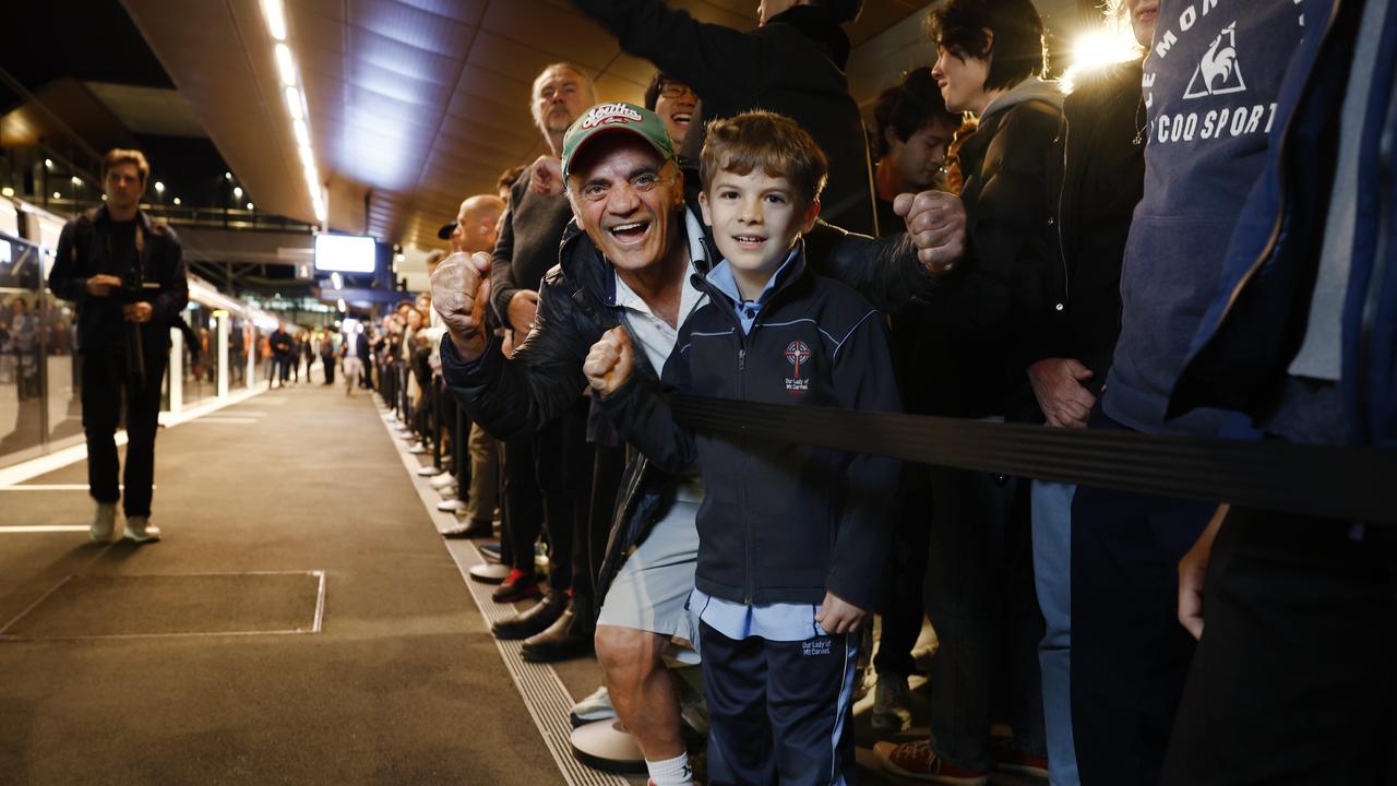 Pictured at Sydenham Station is Adam Riakos and his grandfather Mosh Riakos as they wait to be among the first passengers on the brand new Sydney Metro on its maiden run to Tallawong at 4.54am. Picture: Richard Dobson