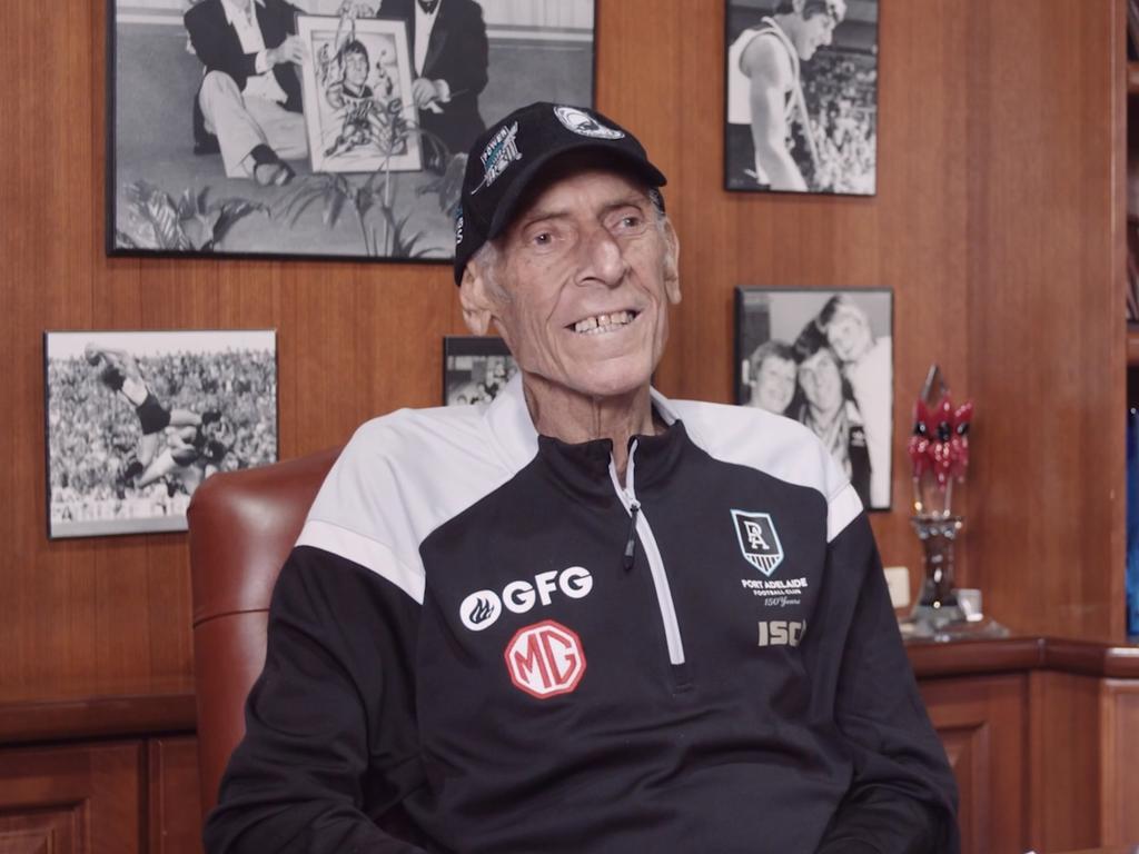 Port Adelaide Football Club great Russell Ebert is seen in an interview, thanking fans for all their support after his cancer diagnosis. Picture: PAFC