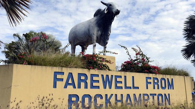 A statue of a Brahman bull at the entrance to Rockhampton. (AAP Image/Dan Peled)