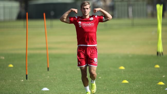 Adelaide United’s Riley McGree at training at Elizabeth on Monday. Picture: Tait Schmaal