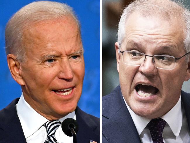 Joe Biden and Scott Morrison composite photo. Picture: AFP; NCA Newswire