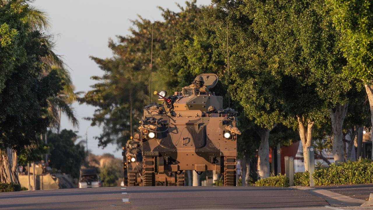 Australian Army M113AS4 Armoured Personnel Carrier Japanese Ground Self-Defense Force soldiers during an insertion serial at Bowen as part of Exercise Talisman Sabre 2021. Picture: Supplied