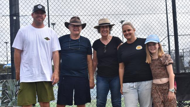 The Sunshine Coast's Brett Balle, Paul Rogan, Coral Stewart, Sally Balle and Violette Balle at the Queensland Country Rugby Championships in Rockhampton on June 29, 2024.