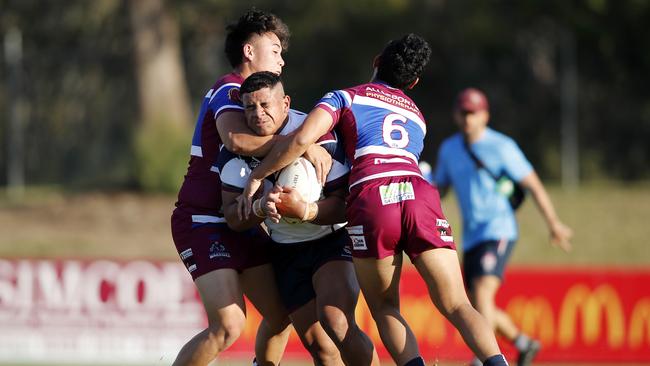 Josiah Pahulu of Ipswich in action between Ipswich State High and Wavell State High at Ipswich in the 2020 rugby League Langer Cup, 25th of August 2020. (Image/Josh Woning)