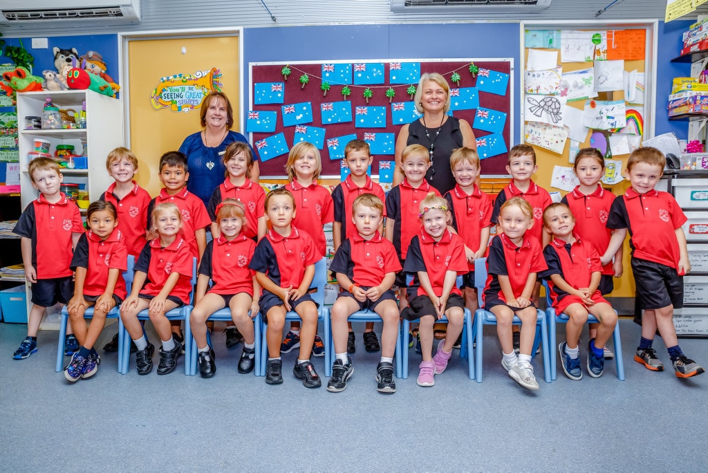 Gympie West Prep L: (Back from left) teacher aide Mrs Lisa Tompkins, teacher Mrs Leanne Hooper (2nd row) Anthony Rimmington, Xavier Bowtdo-James, Tyler Lynam, Summer Lane, Elvis Thompson, Brock Outram, Beau Hervenberg, Blaidd Lewis, Ethan Lowe, Isobel Walters, Thomas Blaine, (front) Layla Fowler, Leah Morante, Charlotte McAuley, Sabe Sanguineti, Oscar Priem, Summer Muir, Carly Brennan, Jace McConville, (absent)Grace Fischer, Jasmeh Kauv. Picture: LEEROY TODD