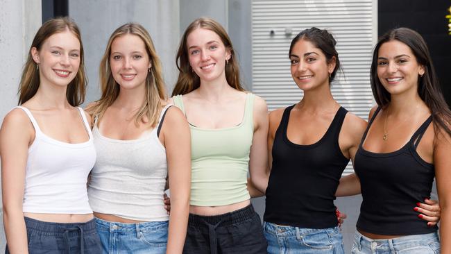 Year 12 Students from St Catherine’s in Waverley ranked in the top echelon of HSC results in NSW and nationally. Pictured L-R Isla King, Leila Carr, Evie Cook, Sarah Sassine and Samarah Issa. Thursday. Picture: Max Mason-Hubers