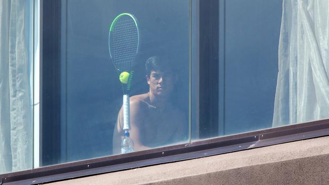 American tennis player Mackenzie McDonald quarantining at the Pullman Hotel in Albert Park. Picture: Mark Stewart