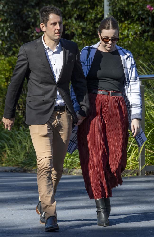 Mitchel Gaffney and Maddy Edsell attended the funeral service of their friend, Angus Craig. Picture: NCA NewsWire/ Monique Harmer