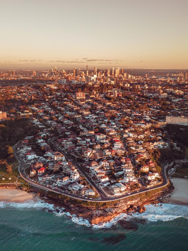 Aerial photograph on Sydney’s East Coast during sunrise between Bronte and Tamarama Picture: ohhbillyboy/ Supplied