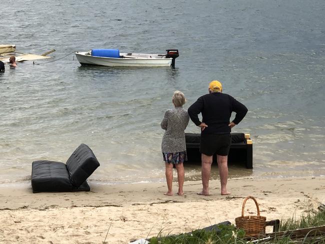 Debris from a houseboat which disintegrated and sank in the Southport Broadwater on Saturday.