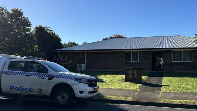 Police in College St, East Lismore following the discovery of the bodies of a man, 38, and child, 2. Picture: Cath Piltz