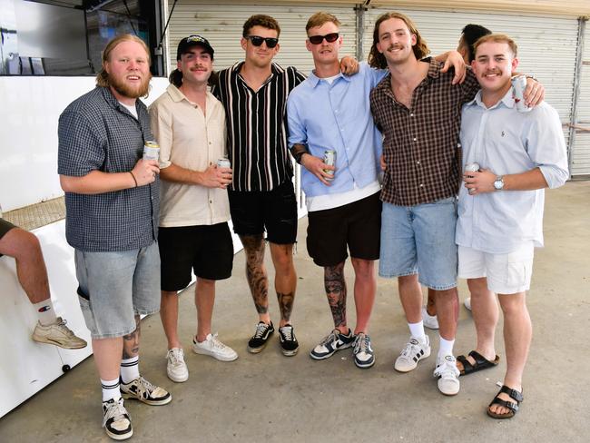 Jackson Collard, Will Claire, Mitch (Wilkscapes) Wilkinson, Jim Jupiter, Wayne Kerr and Jimmy Quinn having an action-packed day at the Ladbrokes Stony Creek Cup on Sunday, March 09, 2025. Picture: Jack Colantuono