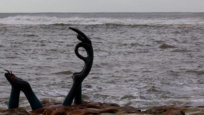 The broken sculpture at Fairy Bower rock pool in Manly. Picture: Lee Godtchalk.