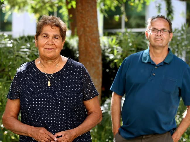 Goldfields community members Betty Logan, 71, and Brian Champion, 45, are at Parliament House in Canberra pushing for a trial of the cashless welfare card in their remote WA community.