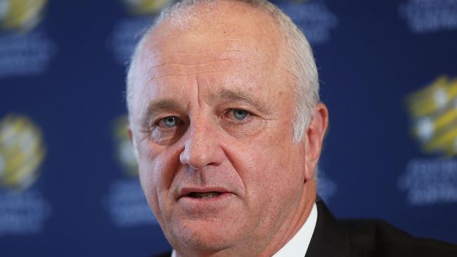 SYDNEY, AUSTRALIA - MARCH 08:  Graham Arnold speaks to the media during a press conference announcing the succession plan for long term appointment of head Socceroos coach, at FFA Headquarters on March 8, 2018 in Sydney, Australia.  (Photo by Mark Metcalfe/Getty Images)