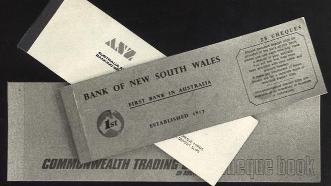 Cheque books from the ANZ, Bank of New South Wales and Commonwealth Trading Bank of Australia in 1975.