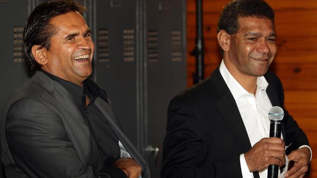 Nicky Winmar and Gilbert McAdam back at Victoria Park for the launch of the AFL Indigenous Round in 2013.