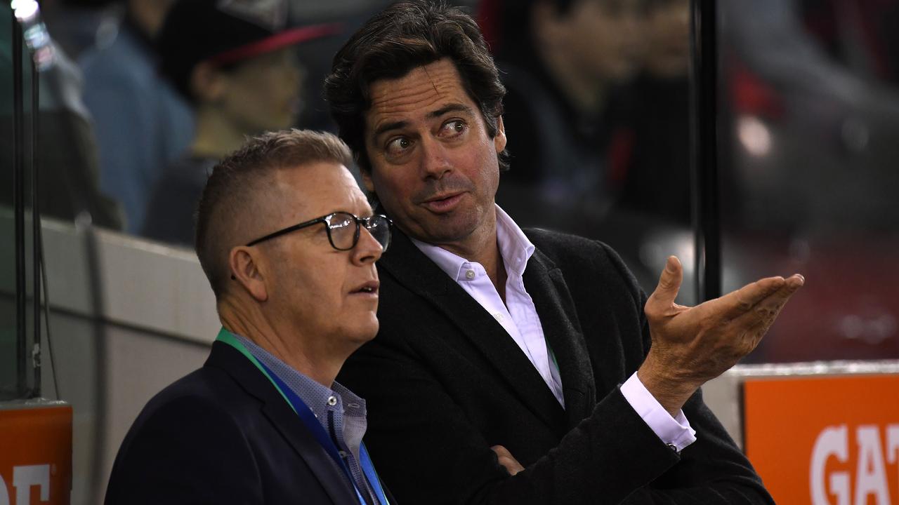 Hocking and AFL chief executive Gillon McLachlan will be watching closely how the rule changes play out next season. Picture: AAP Image/Julian Smith