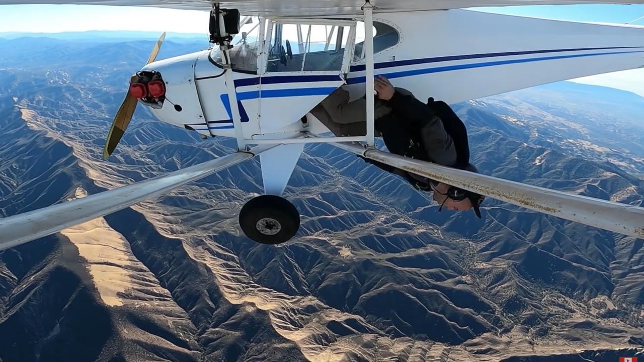 Jacob jumping out of his plane. Picture: YouTube