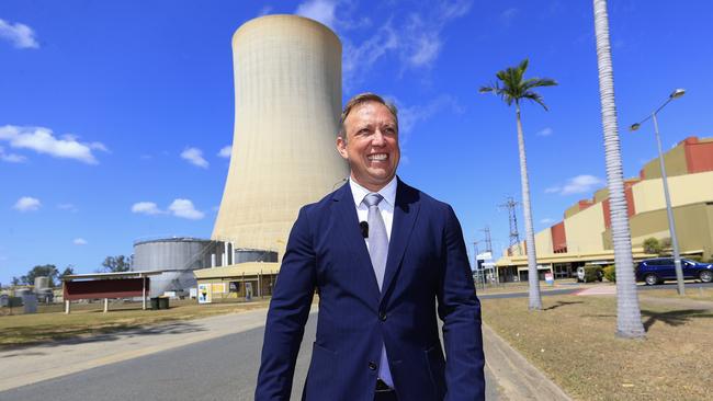 Queensland Premier Steven Miles visits the Stanwell Power station just outside Rockhampton earlier in the campaign. Stanwell would be converted into a clean energy hub under Labor’s energy plan. Picture: Adam Head