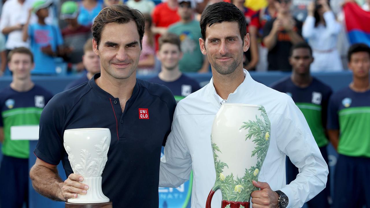Roger Federer of Switzerland and Novak Djokovic of Serbia.
