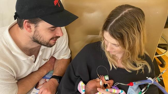 Aldinga Beach parents Braden and Britt Clingeleffer with their baby Tullah. Picture: Supplied