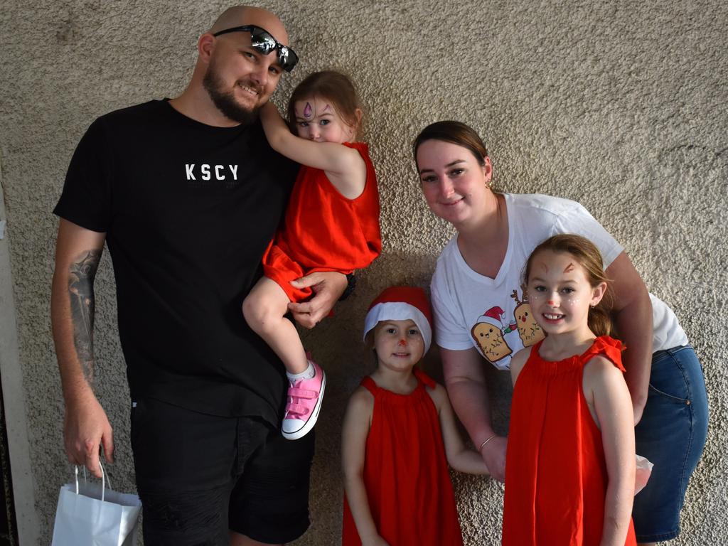 The Klein family - Ben, Isla, Peyton, Jess and Sophia - at the CBD Christmas Fair in Rockhampton on December 3, 2022.